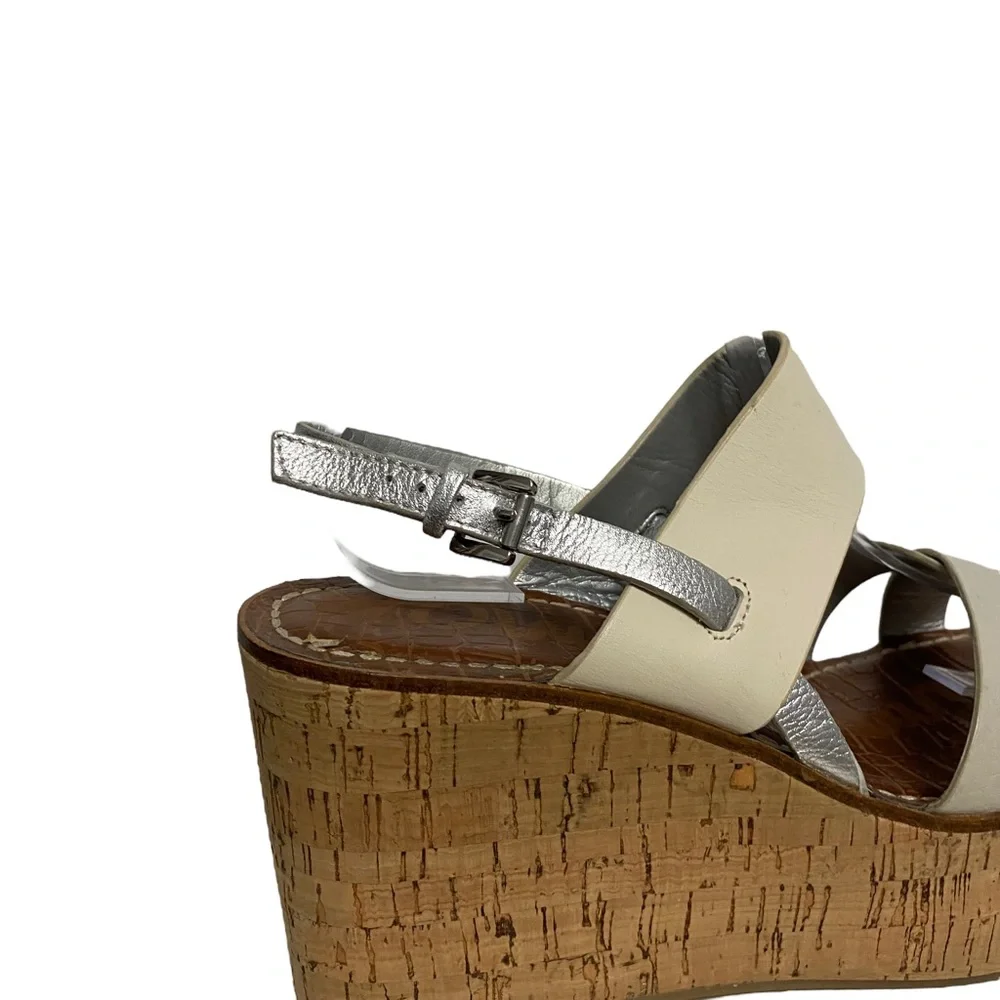 Sam Edelman Destiny Platform Fall Preppy Chic Leather Wedge‎ Sandal White Silver
